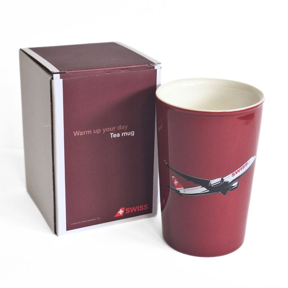 Airplane Print Coffee or Tea Mug, Double-wall Insulated Cup with Airliner, SWISS